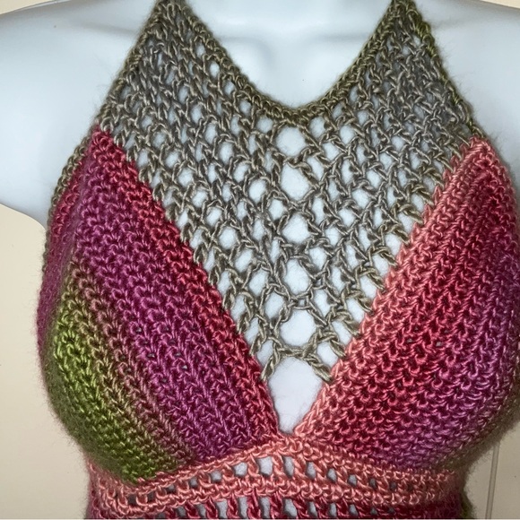 For @floridagurl337 Hand Crafted Halter Large Boho Hippie Crop Top Bikini Tank - Picture 5 of 8